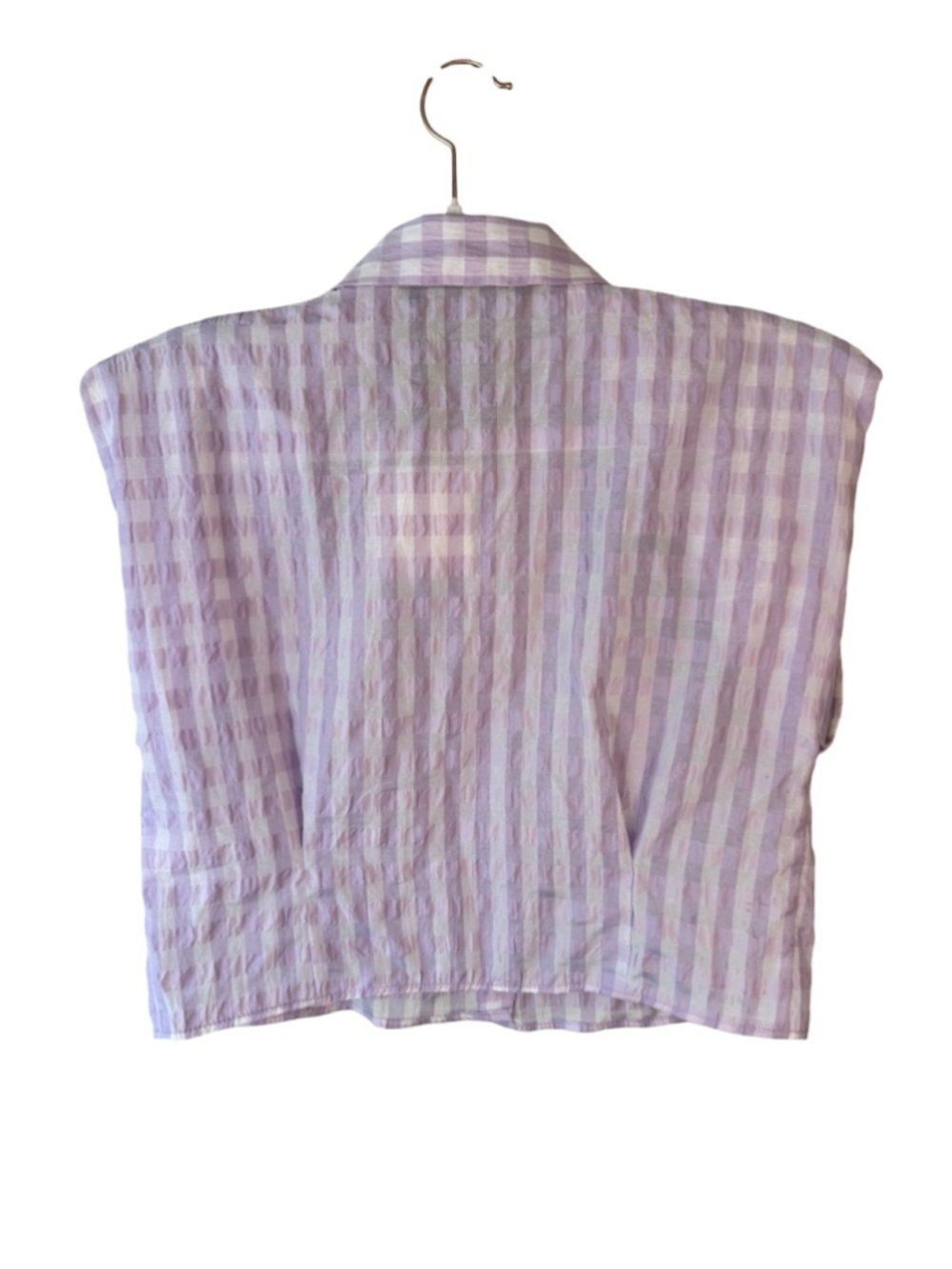 Zara Light Purple and White Gingham Button-Up Shirt Size M Cottagecore Plaid - Picture 3 of 7